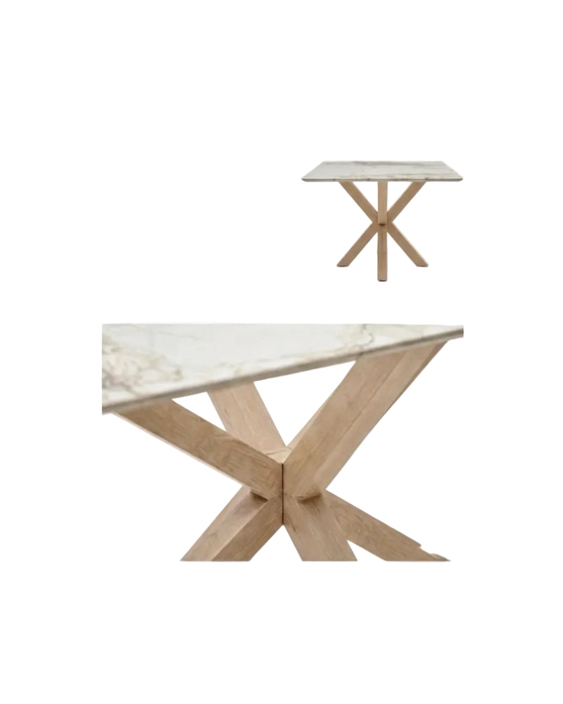 Luxury Marble Dining Table – Calacatta Top & Solid Oak Cross Base