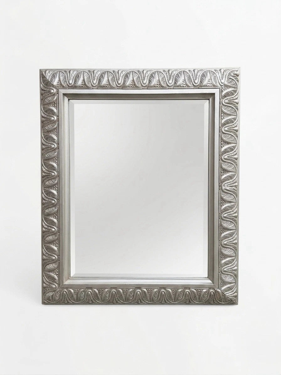 Elegant Ornate Silver Wall Mirror – Bevelled Glass, Art Nouveau Style