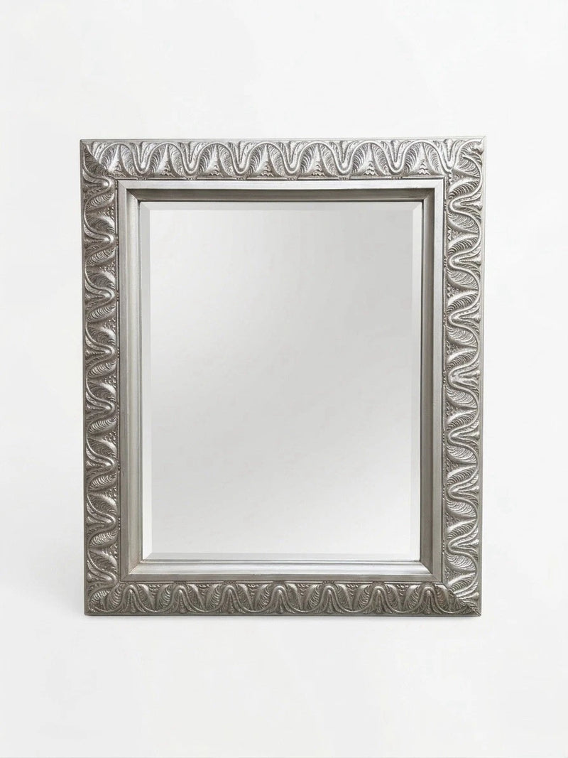 Elegant Ornate Silver Wall Mirror – Bevelled Glass, Art Nouveau Style