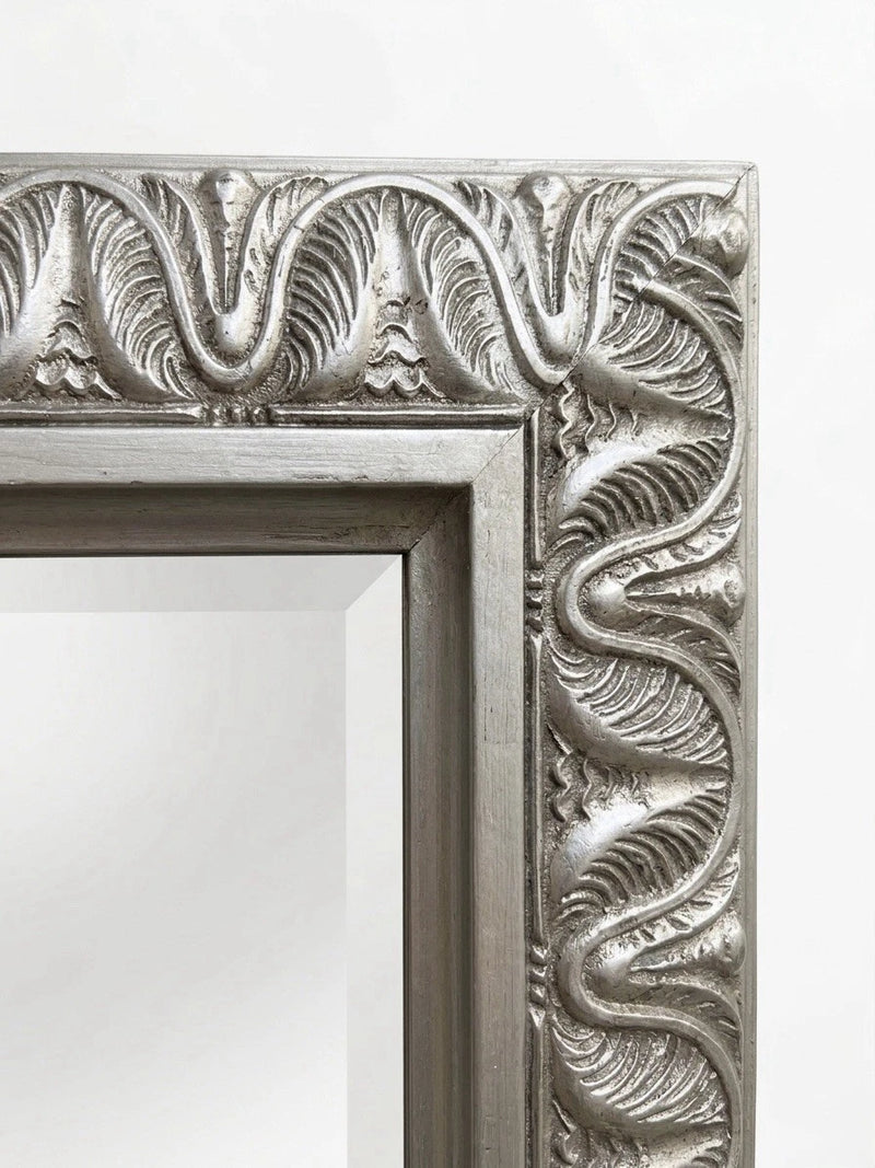 Elegant Ornate Silver Wall Mirror – Bevelled Glass, Art Nouveau Style