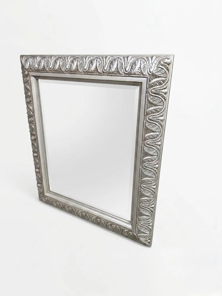 Elegant Ornate Silver Wall Mirror – Bevelled Glass, Art Nouveau Style