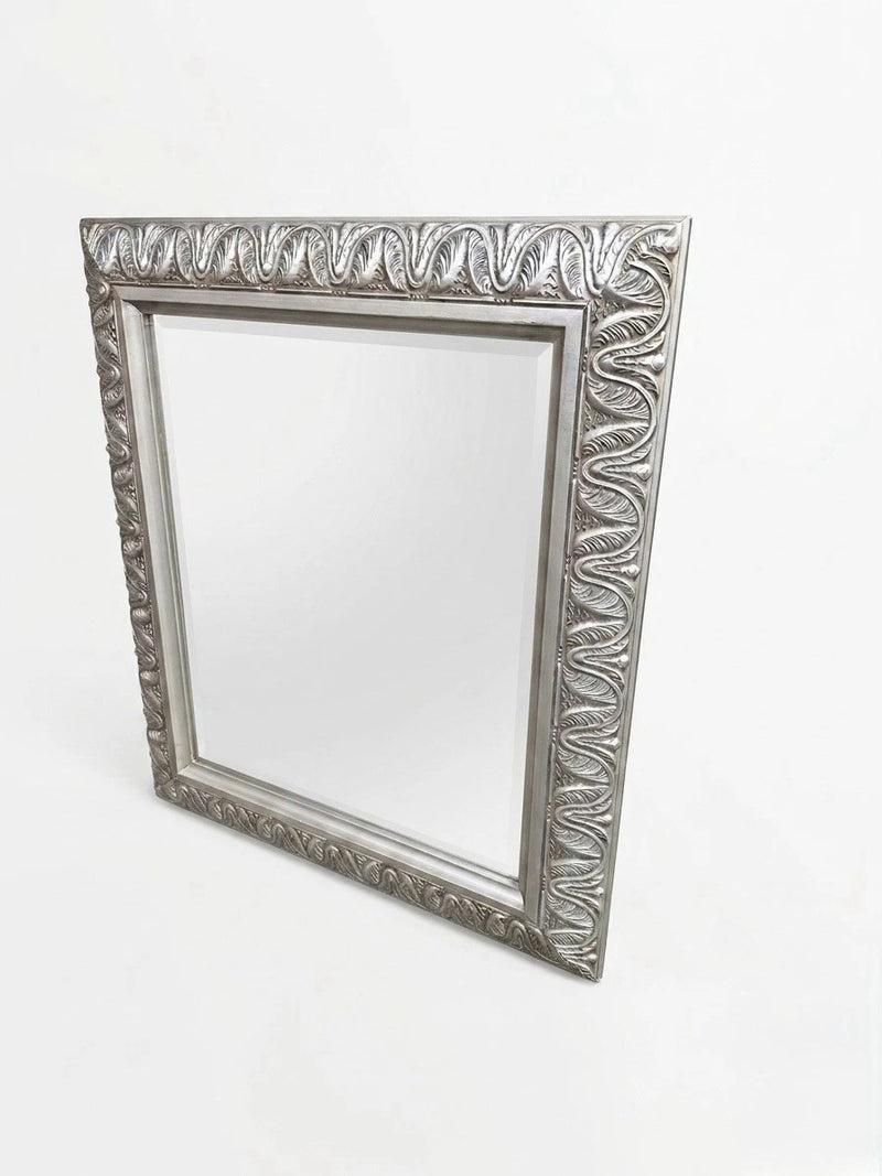 Elegant Ornate Silver Wall Mirror – Bevelled Glass, Art Nouveau Style
