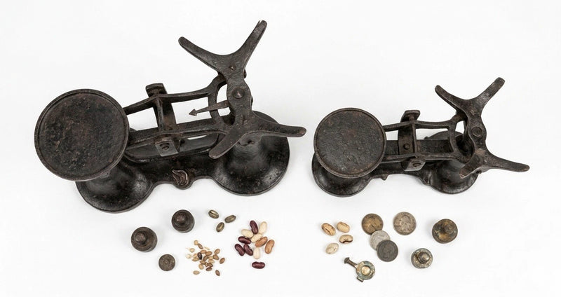 Pair of Antique Cast Iron Balance Scales – Traditional European Counter Scale, UK 1900–1940