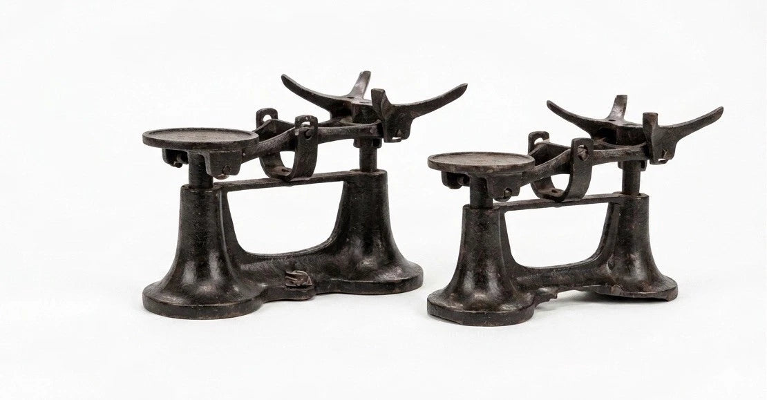 Pair of Antique Cast Iron Balance Scales – Traditional European Counter Scale, UK 1900–1940