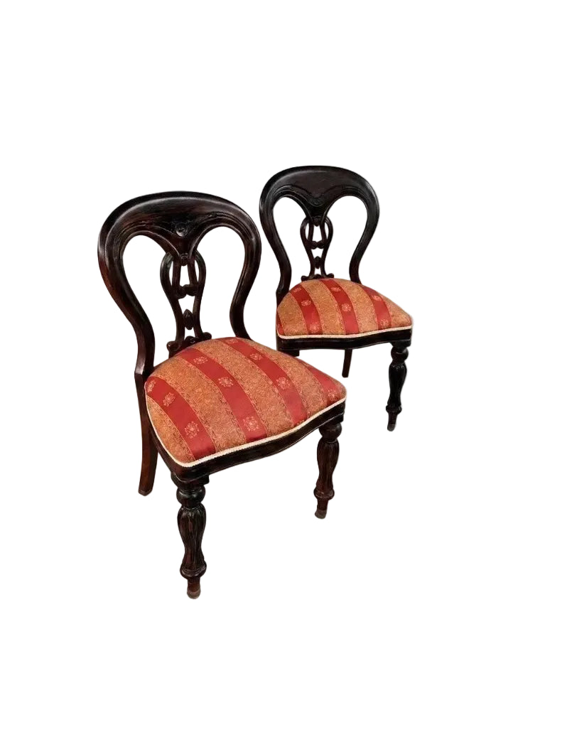 Pair Victorian Balloon Back Dining Chairs — Red Brocade