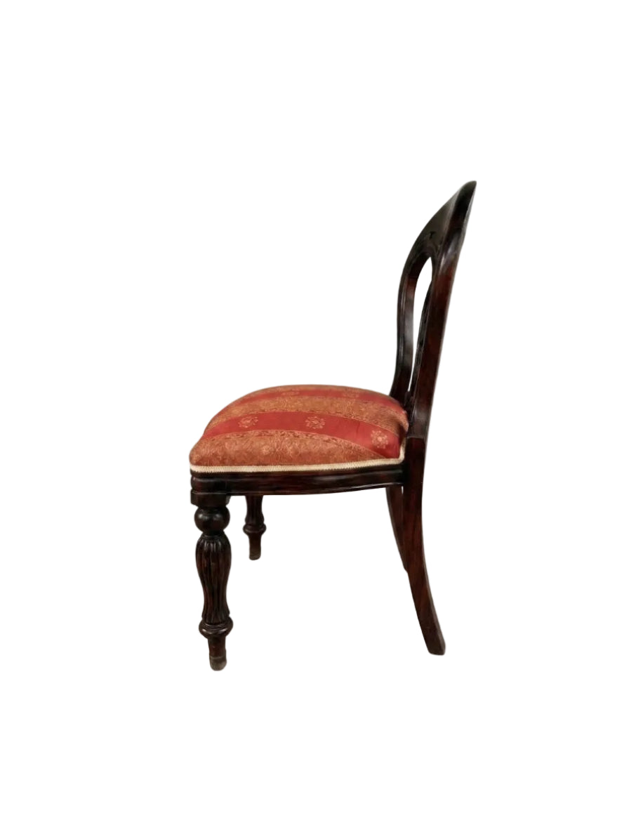 Pair Victorian Balloon Back Dining Chairs — Red Brocade
