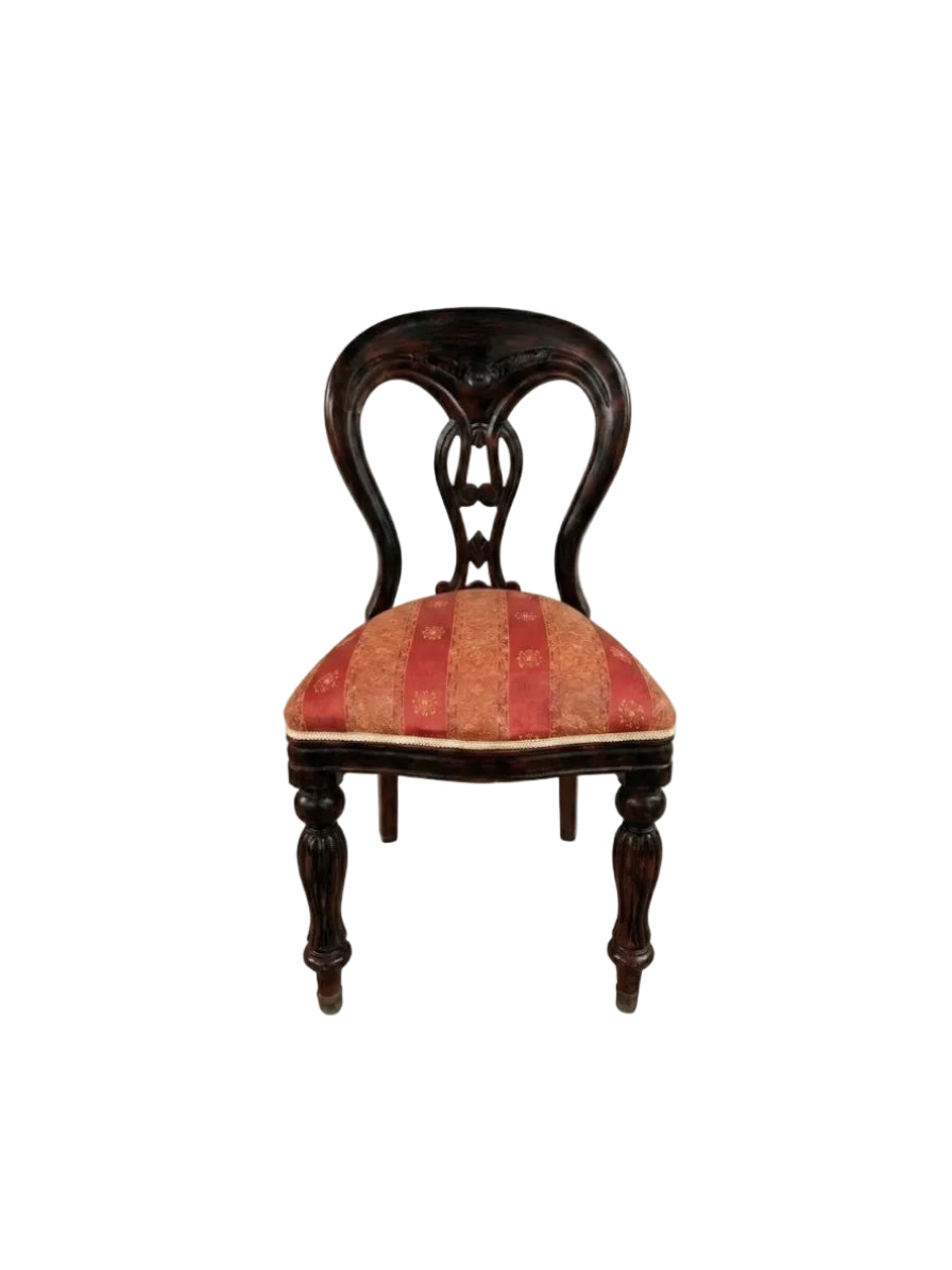 Pair Victorian Balloon Back Dining Chairs — Red Brocade