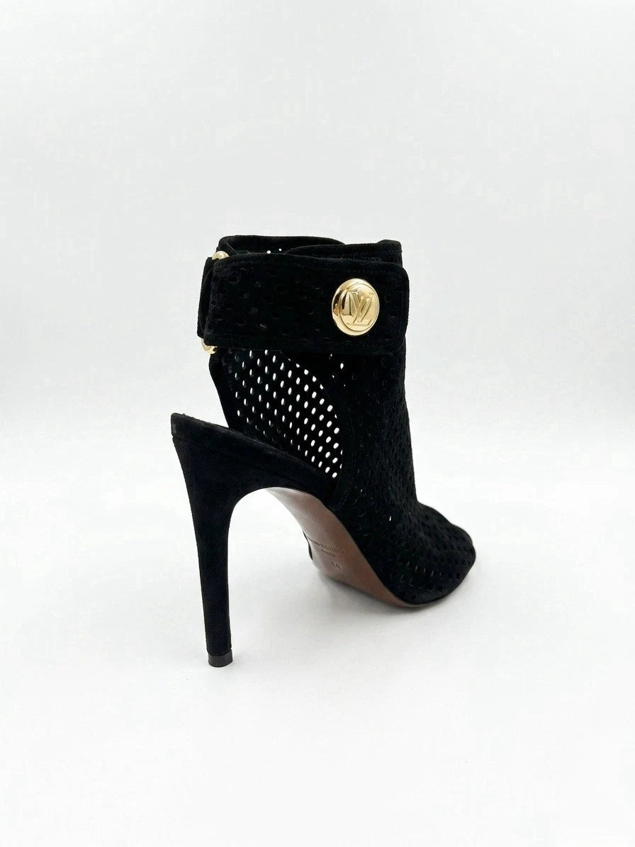 Louis Vuitton Black Suede Perforated Peep-Toe Stiletto