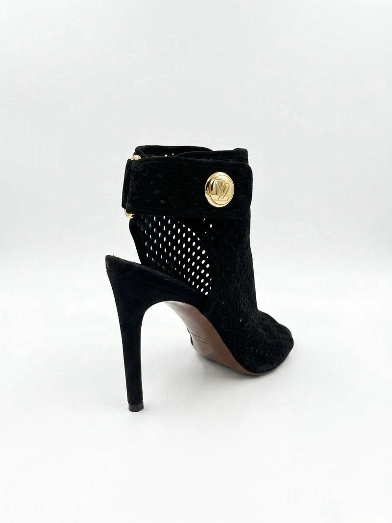 Louis Vuitton Black Suede Perforated Peep-Toe Stiletto
