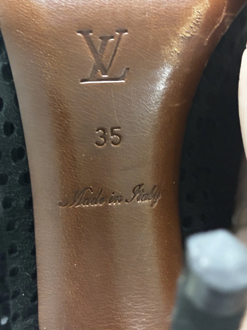 Louis Vuitton Black Suede Perforated Peep-Toe Stiletto
