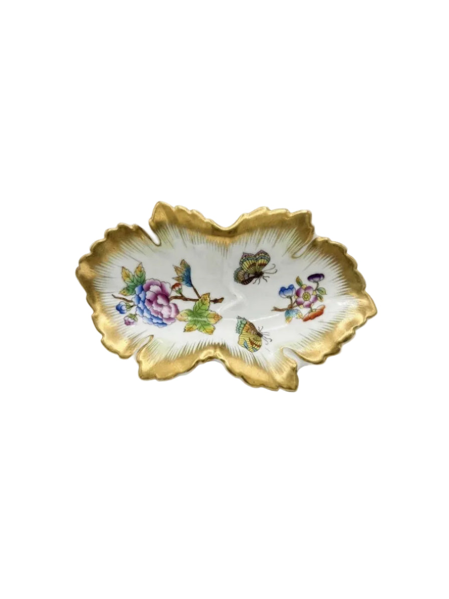 Vintage Herend Hungary Porcelain Leaf Trinket Dish