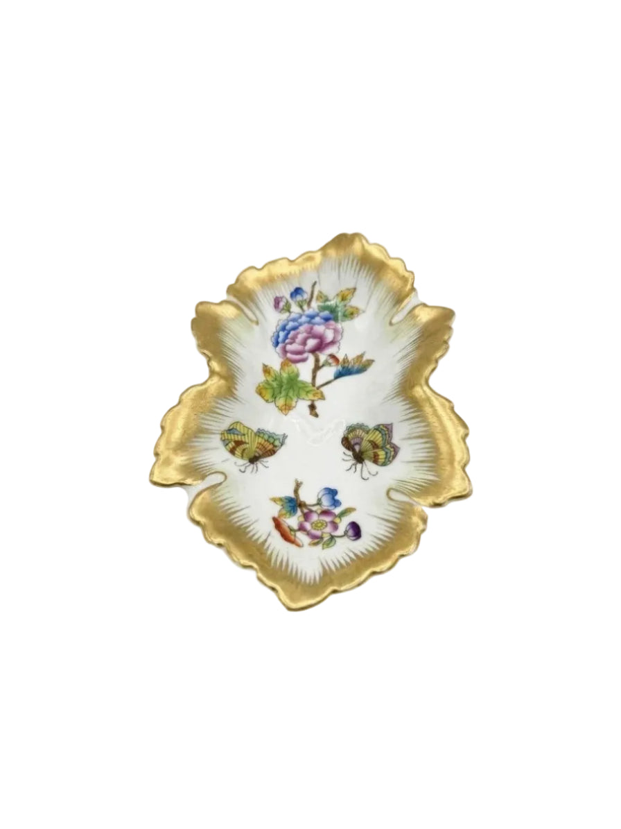 Vintage Herend Hungary Porcelain Leaf Trinket Dish
