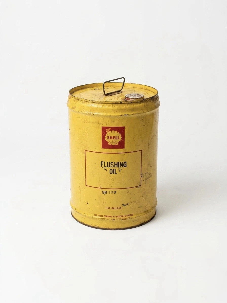 Vintage Shell Flushing Oil 5 Gallon Drum Tin Can – 1950s