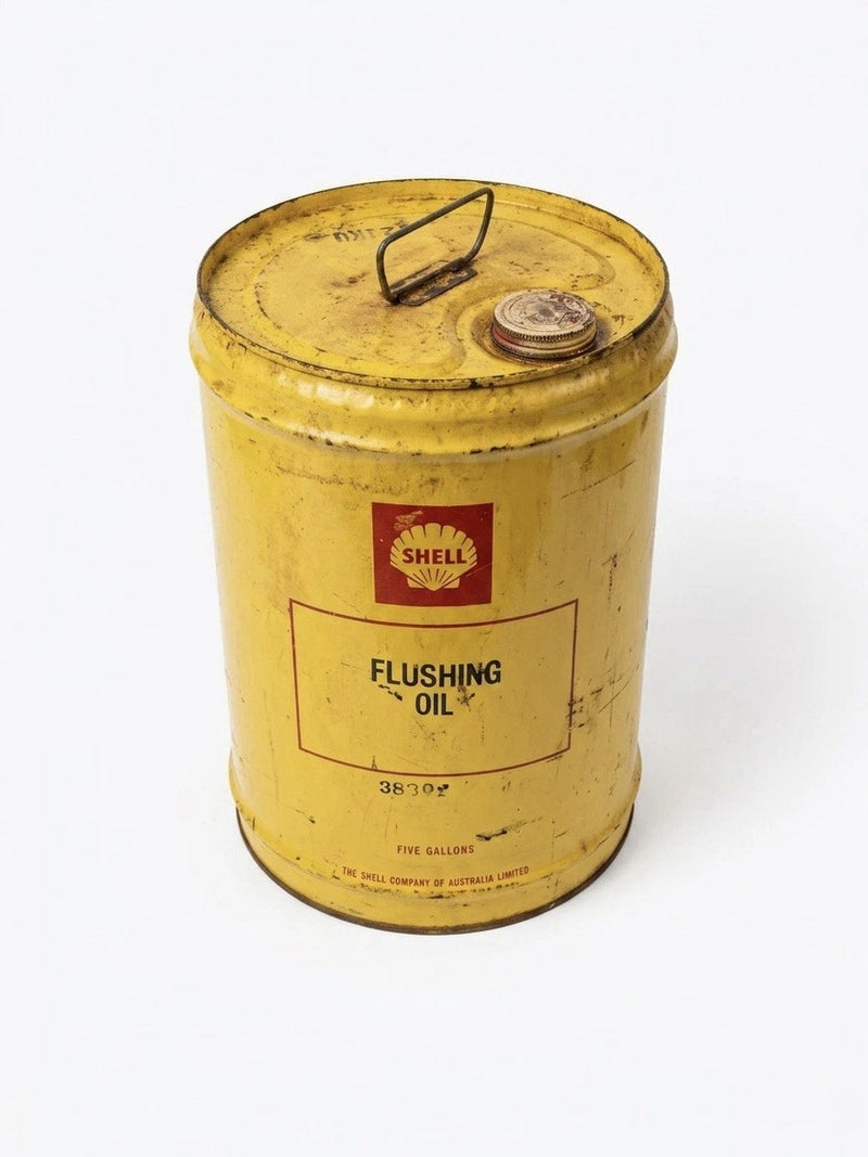 Vintage Shell Flushing Oil 5 Gallon Drum Tin Can – 1950s