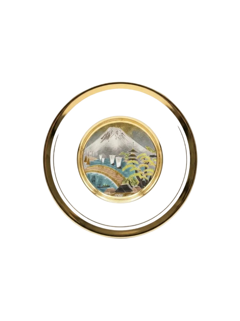 Vintage Japanese Chokin Art Plate – Mount Fuji & Pagoda