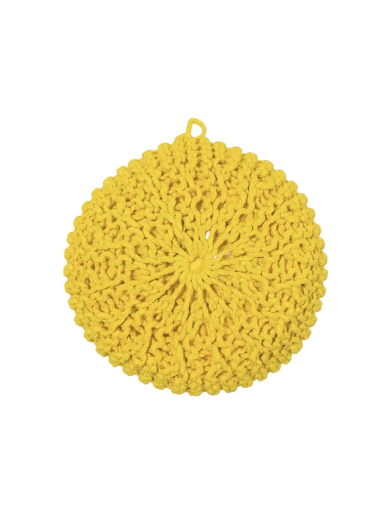 Handmade Yellow Crochet Pouf Ottoman Footstool — Boho Decor