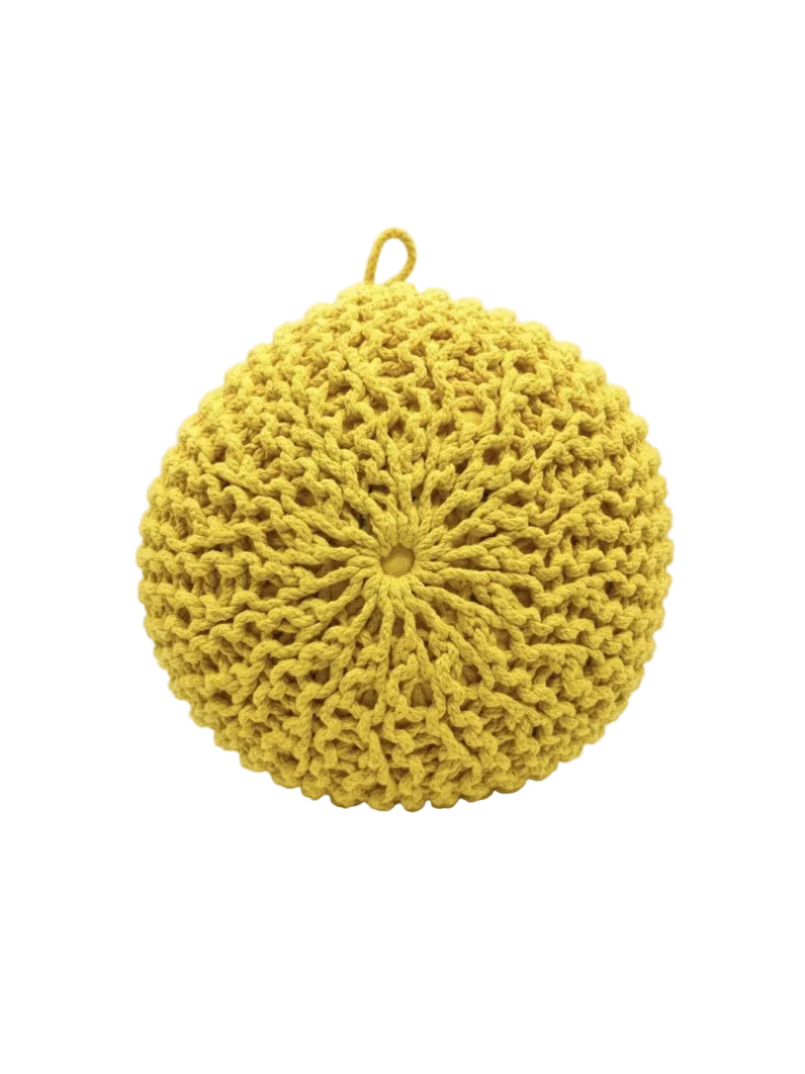 Handmade Yellow Crochet Pouf Ottoman Footstool — Boho Decor