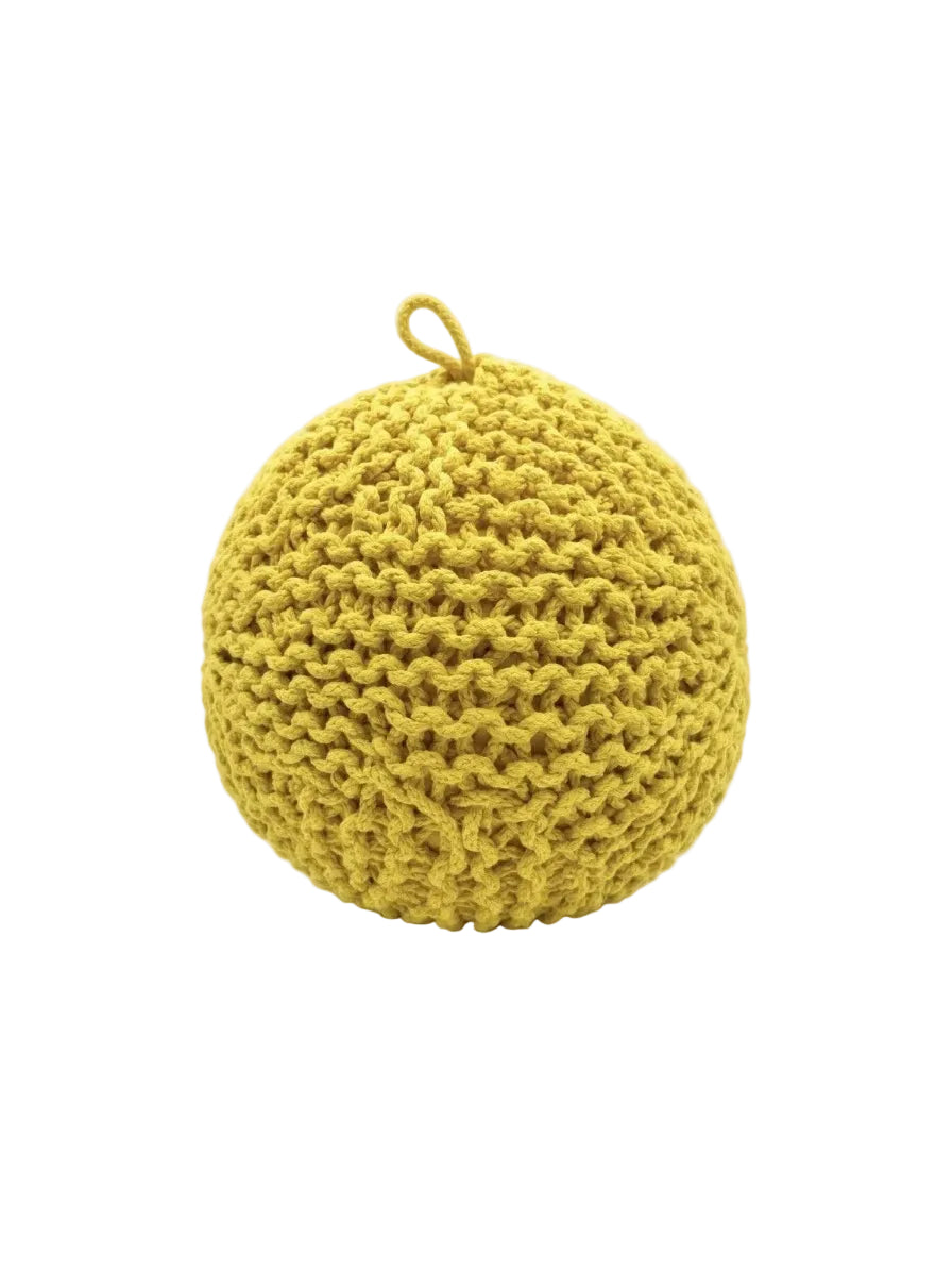Handmade Yellow Crochet Pouf Ottoman Footstool — Boho Decor