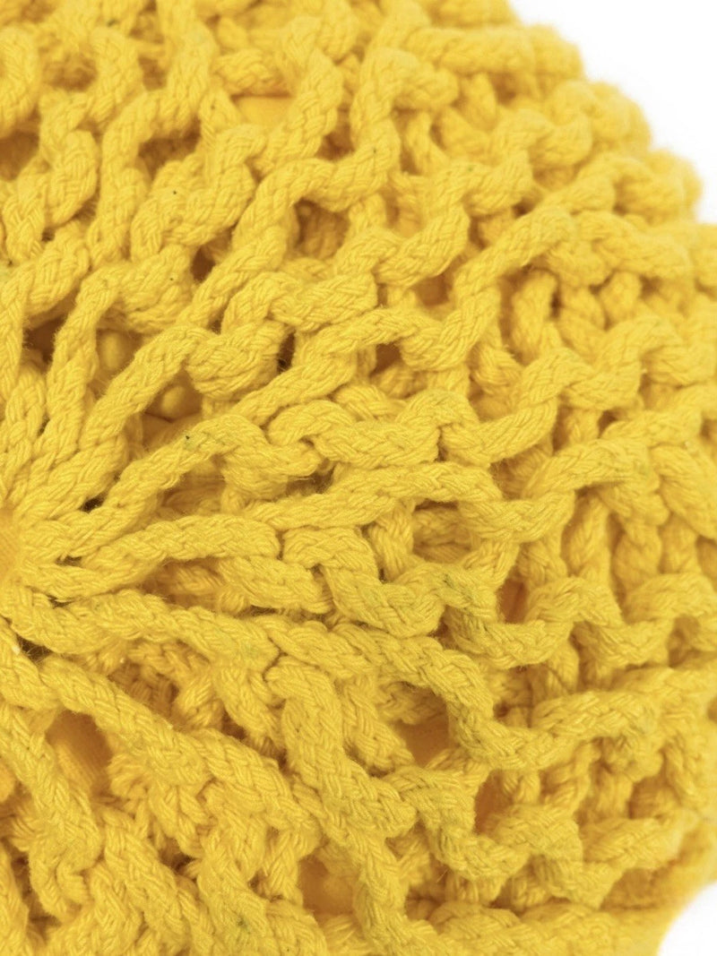 Handmade Yellow Crochet Pouf Ottoman Footstool — Boho Decor