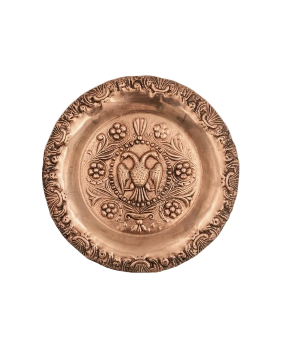 Antique Copper Embossed Wall Plate Dish – Double Headed