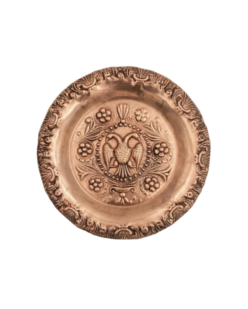 Antique Copper Embossed Wall Plate Dish – Double Headed