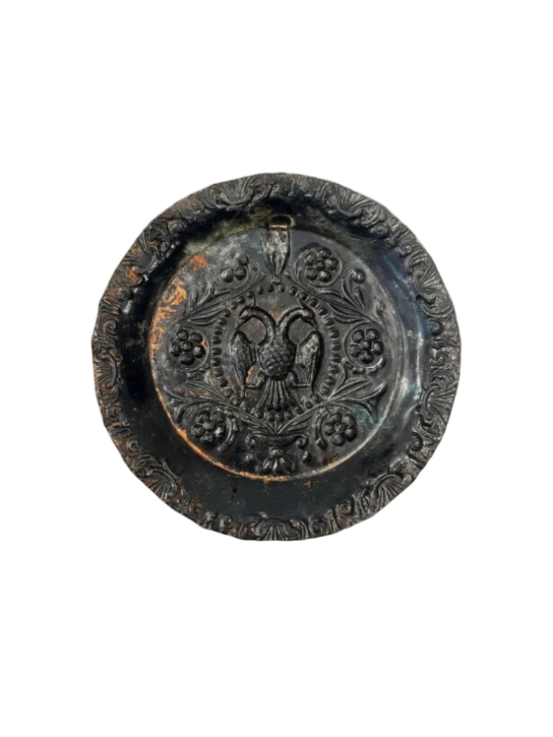 Antique Copper Embossed Wall Plate Dish – Double Headed