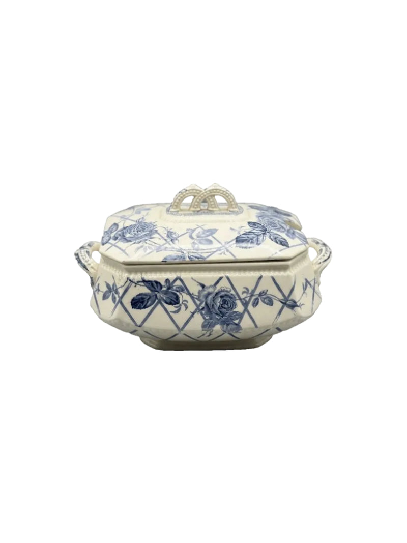 Antique Burgess & Leigh Rose Blue & White Tureen c.1906