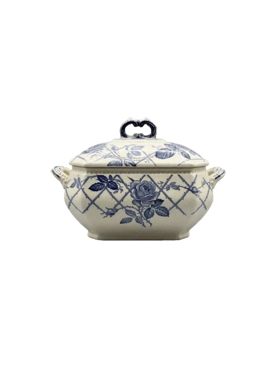 Antique Burgess & Leigh Rose Blue & White Tureen c.1906