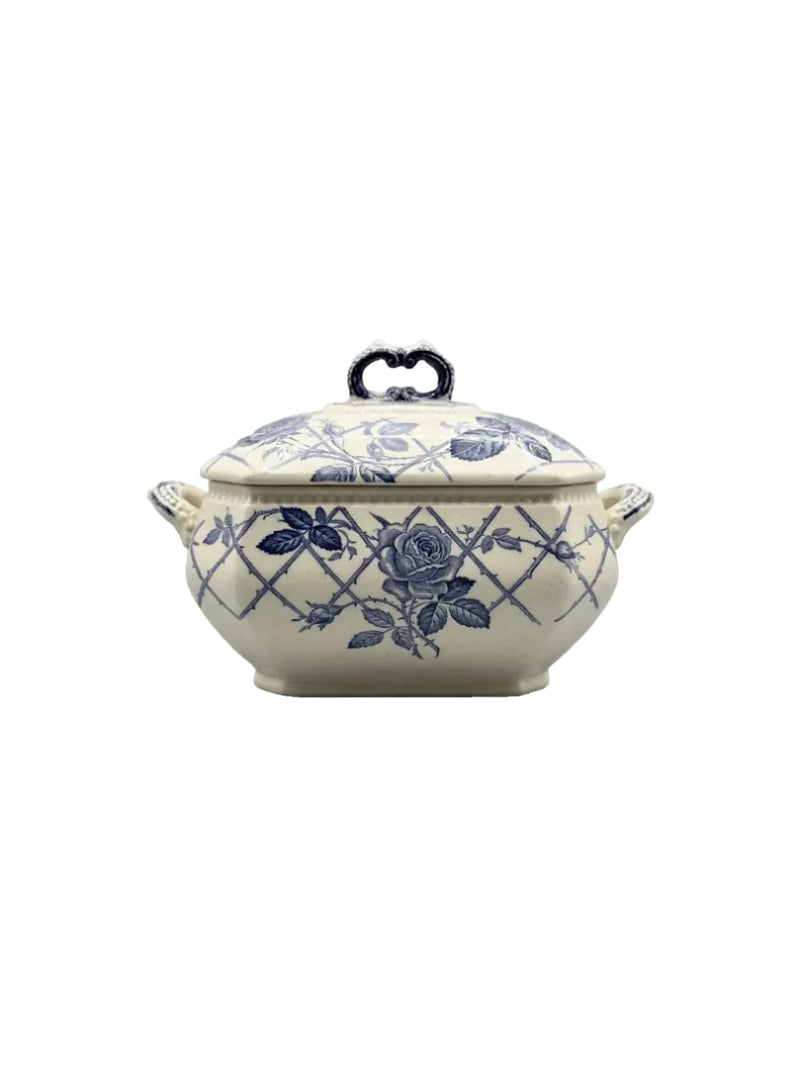 Antique Burgess & Leigh Rose Blue & White Tureen c.1906
