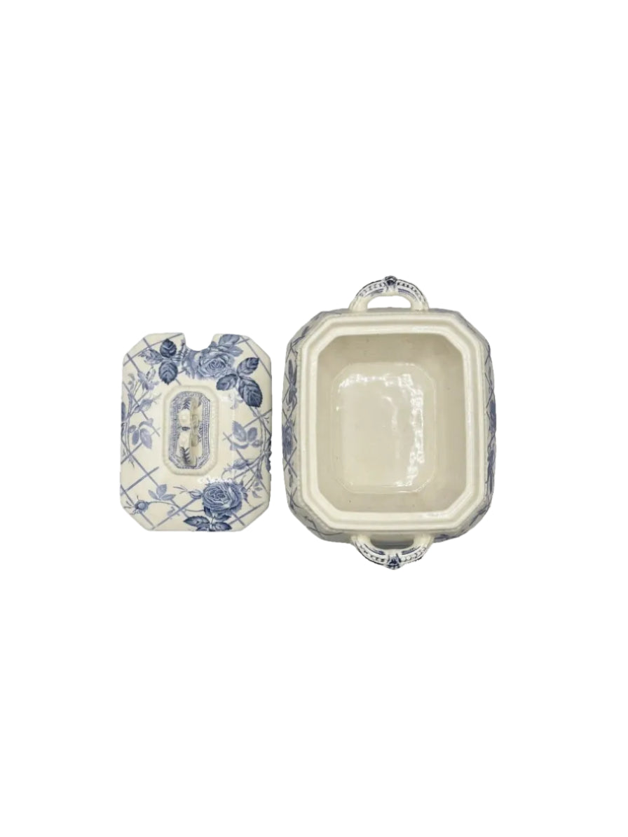 Antique Burgess & Leigh Rose Blue & White Tureen c.1906