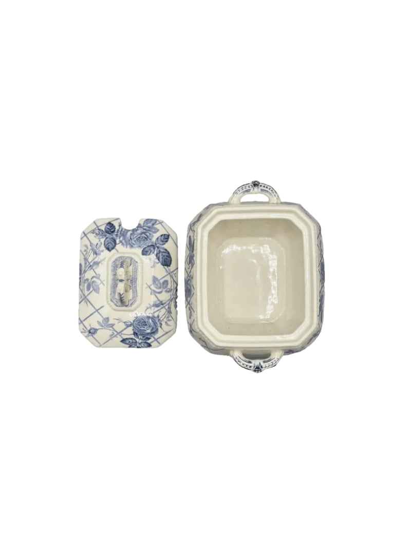 Antique Burgess & Leigh Rose Blue & White Tureen c.1906