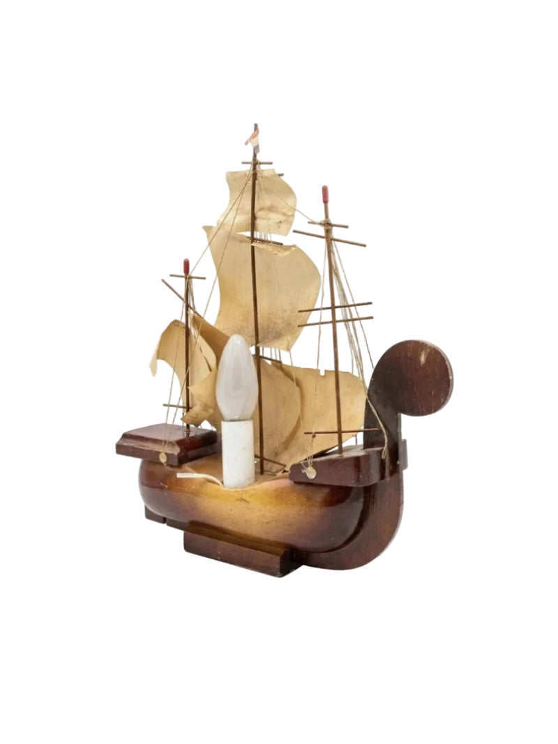 Vintage Spanish Galleon Wooden Ship Lamp Mood Light