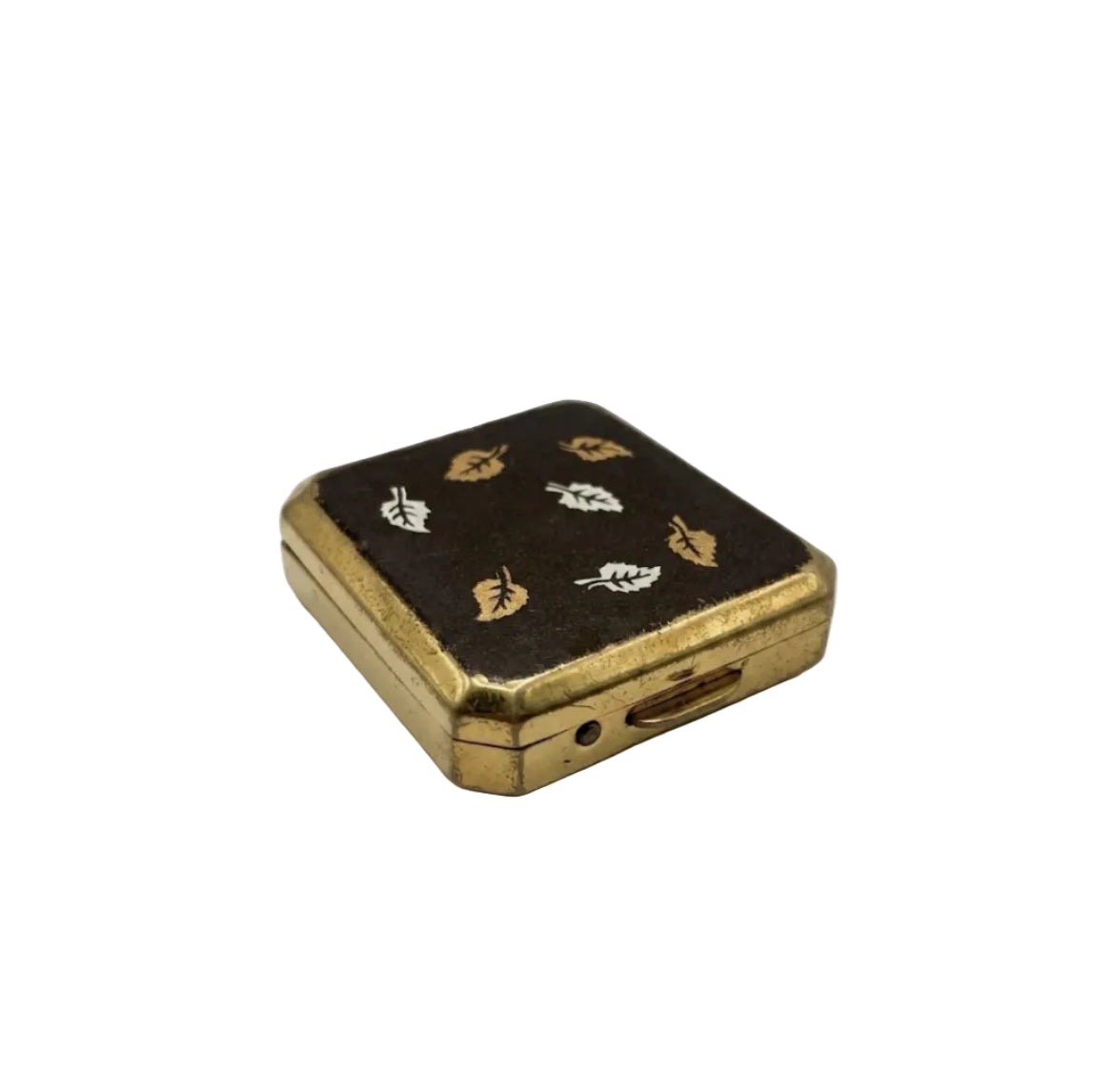 Stratton England Pill Box Square Gold Tone Brown Enamel