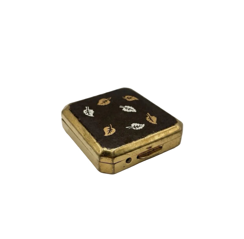 Stratton England Pill Box Square Gold Tone Brown Enamel