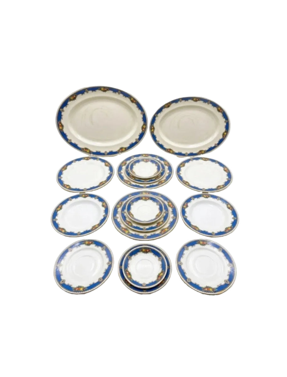 Antique Wilton Ware AGHJ England 27pc Blue Fruit Dinner Set