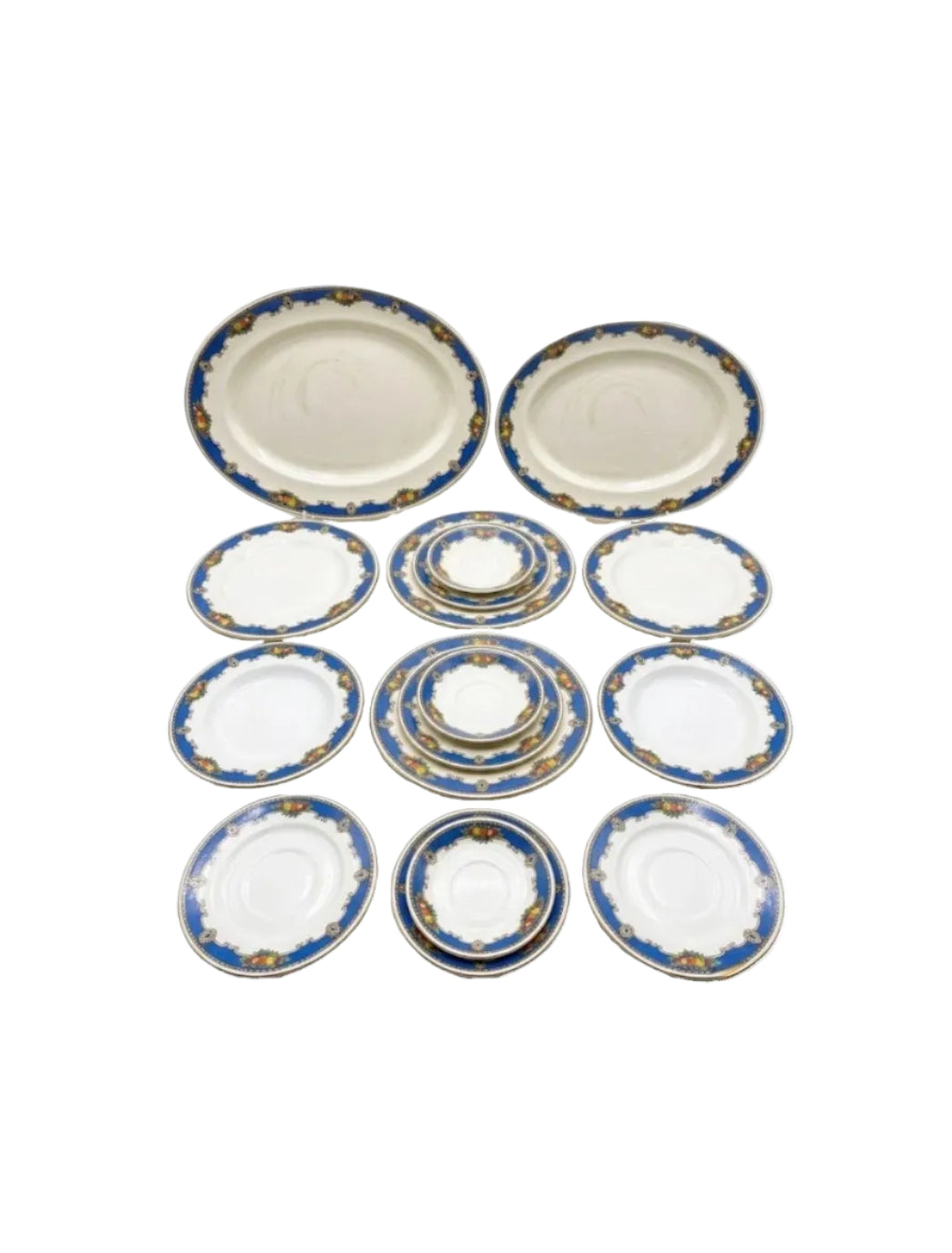 Antique Wilton Ware AGHJ England 27pc Blue Fruit Dinner Set