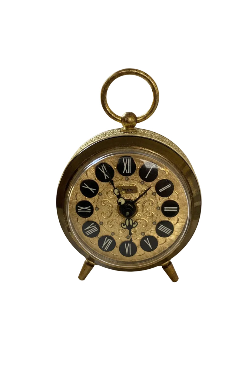 Vintage Jerger West Germany Gold Filigree Wind Up Alarm Clock