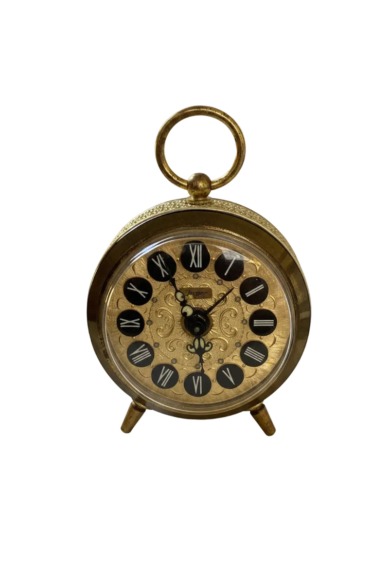 Vintage Jerger West Germany Gold Filigree Wind Up Alarm Clock