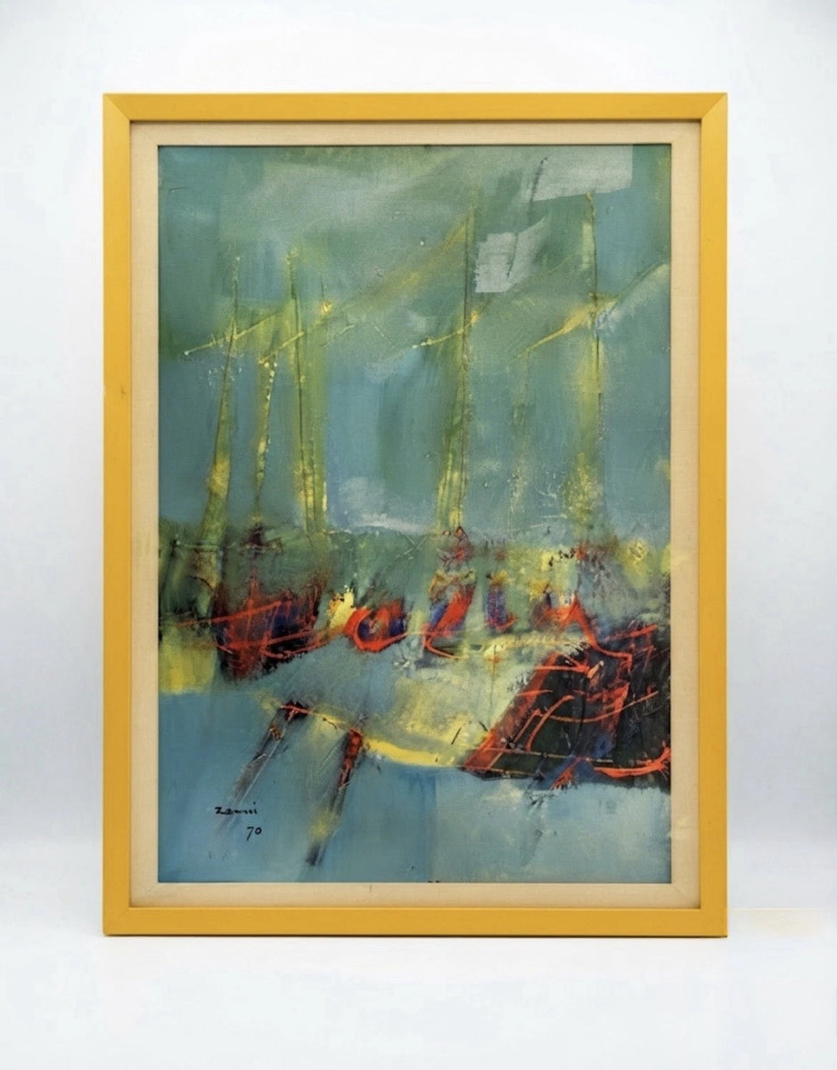 Sergio Zanni 1970 Abstract Seascape Oil Painting Framed