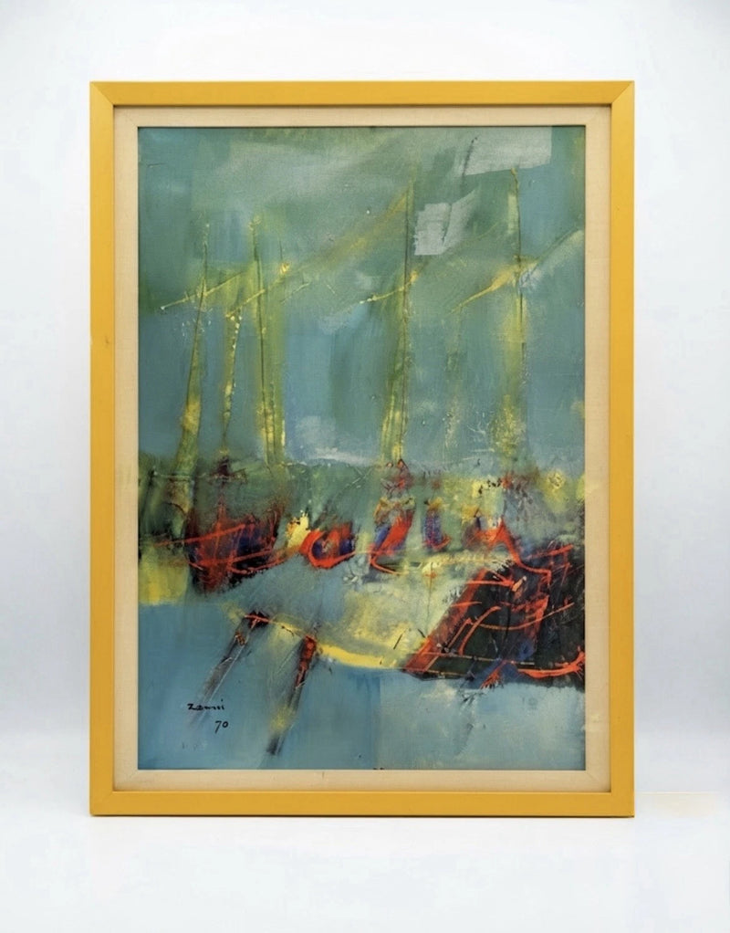 Sergio Zanni 1970 Abstract Seascape Oil Painting Framed