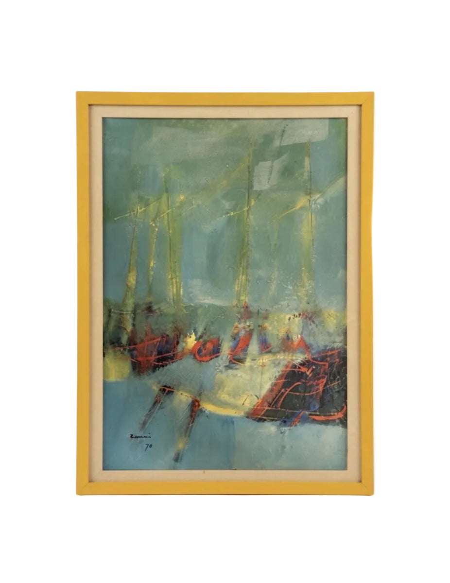 Sergio Zanni 1970 Abstract Seascape Oil Painting Framed