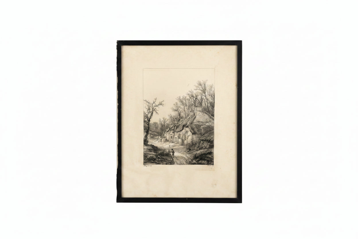 Antique 1840 Original Etching By Eugene Blery Rural Landscape