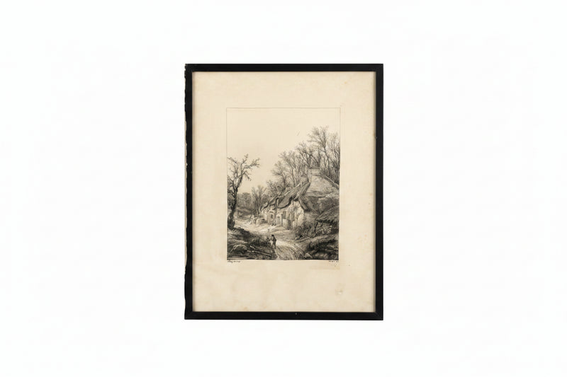 Antique 1840 Original Etching By Eugene Blery Rural Landscape