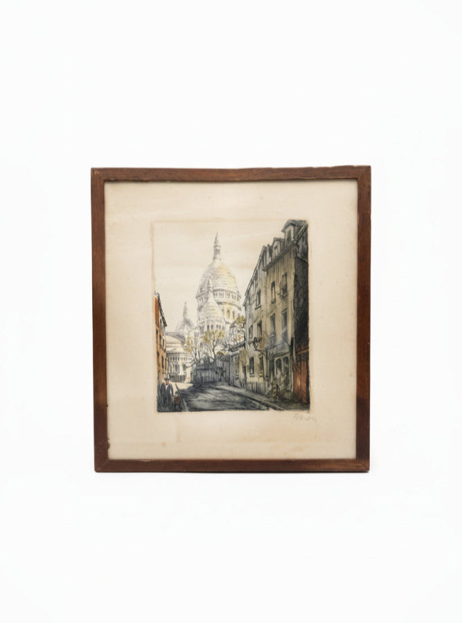 Hand Coloured Etching Marcel Julien Baron Paris Sacre Coeur