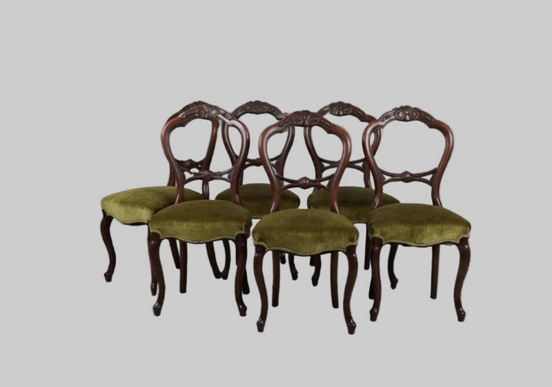 Antique Victorian 7pc Parlor Set Olive Green Velvet