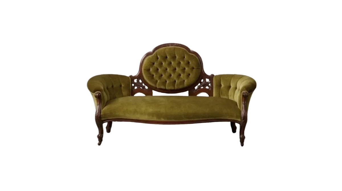 Antique Victorian 7pc Parlor Set Olive Green Velvet