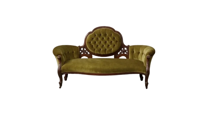 Antique Victorian 7pc Parlor Set Olive Green Velvet
