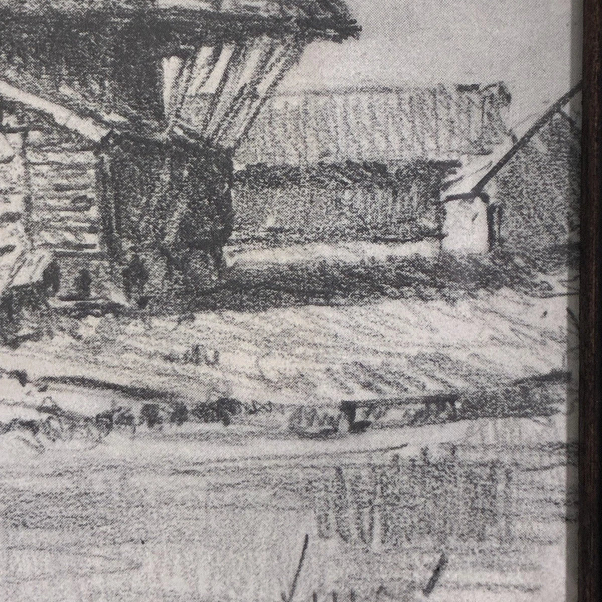 Antique 1928 Original Signed Drawing Windmill Landscape