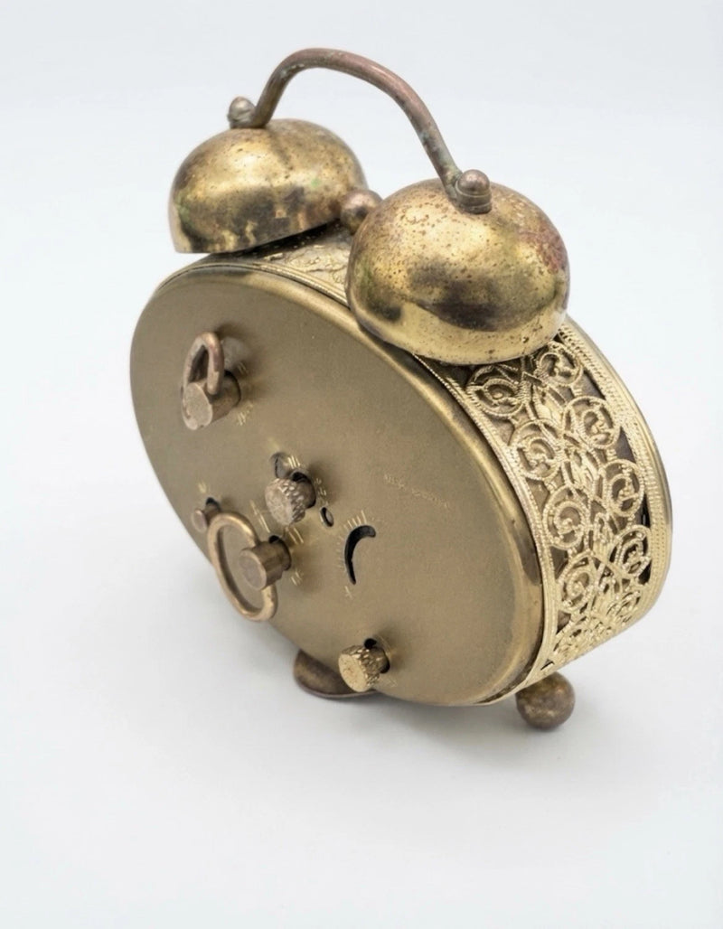 Fichter Oval Alarm Clock Brass Germany 1960s