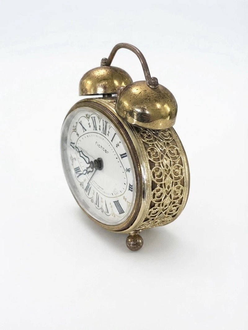 Fichter Oval Alarm Clock Brass Germany 1960s
